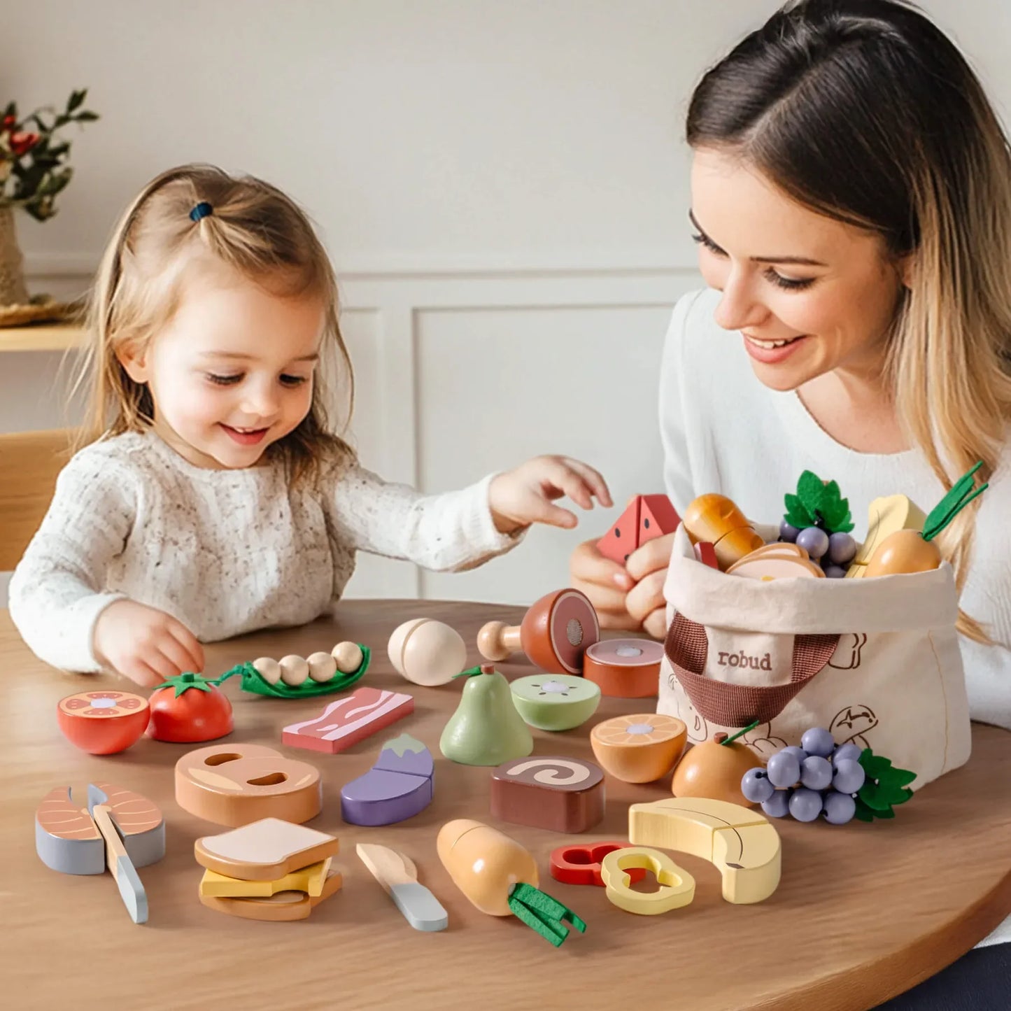 Robud Wooden Play Food 4 In 1 Cutting Set Pretend Kitchen