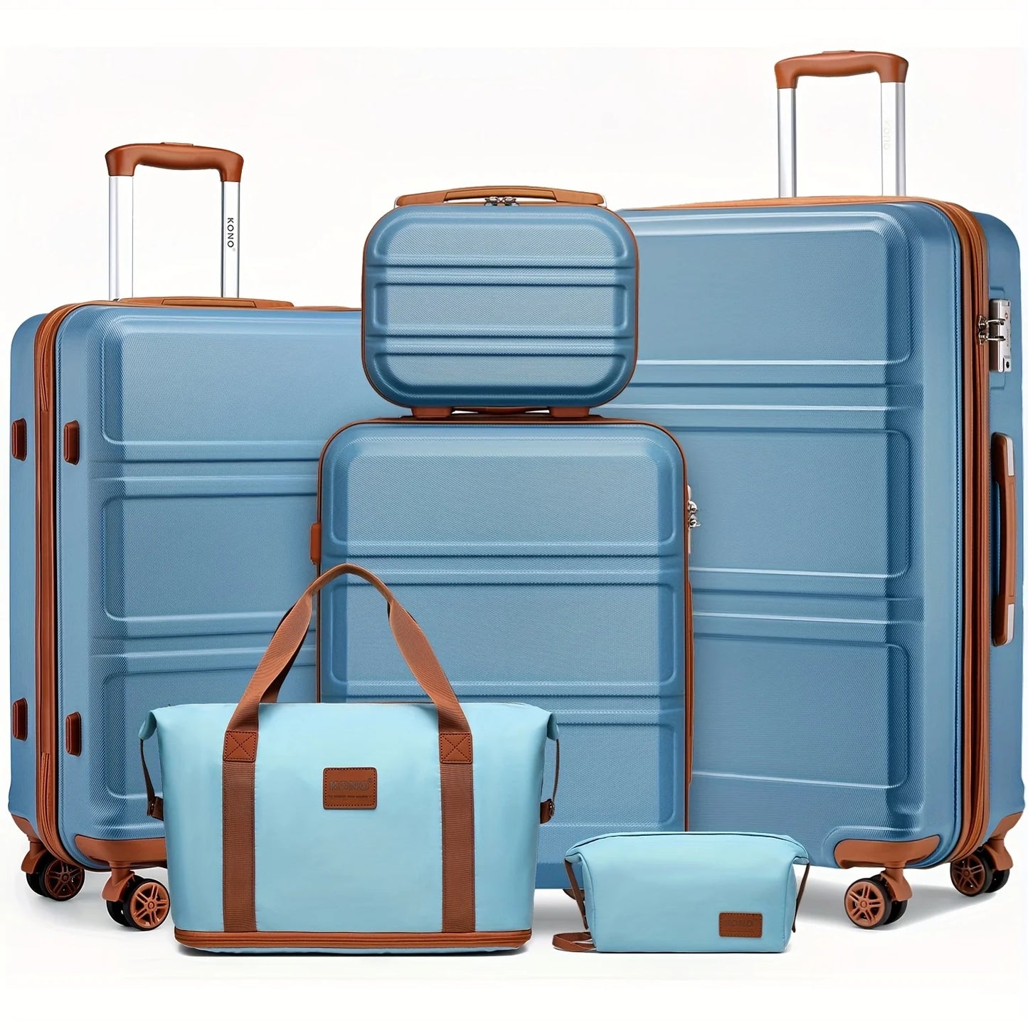 Kono 6 Piece Luggage Set ABS 20 24 28 Inches TSA Lock