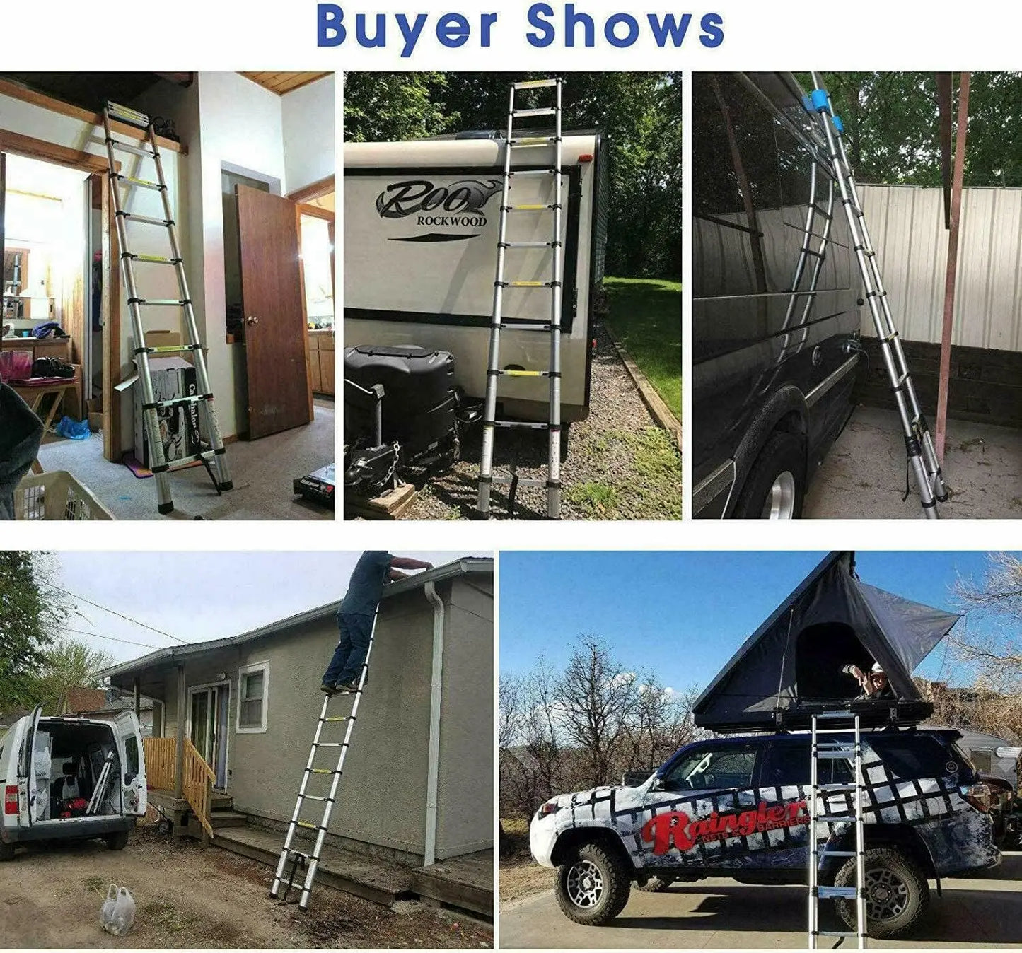 Telescopic Ladder 6.2 Meters with Detachable Hooks and Extendable Steps Folding Tall Loft Ladder with Non Slip Feet Collapsible Design