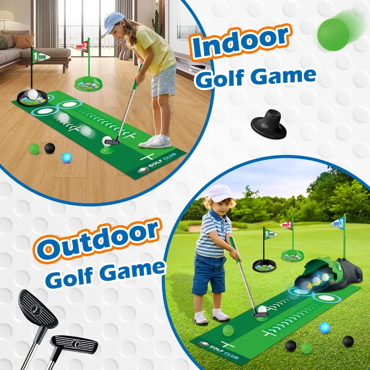 Kids Toy Golf Club Set with LED Automatic Ball Returner and Golf Putting Mat for Toddlers Mini Golf Game Sports Gift for Boys and Girls Age 3 and Up