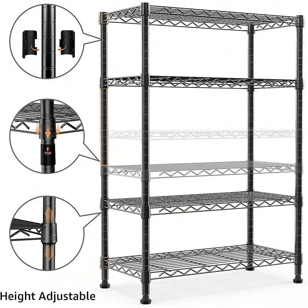 Black Metal Wire Shelving Unit Organizer for Kitchen Storage