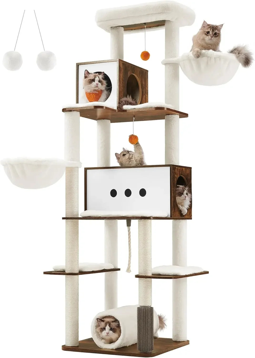 Cat Tree 77.5 Inch Tall Modern Cat Tower for Large Indoor Cats Multi Level Cat Condo with 2 Caves 2 Hammocks 4 Scratch Posts Heather Griege