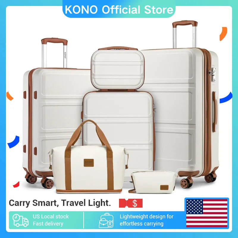 Kono 6 Piece Luggage Set ABS 20 24 28 Inches TSA Lock