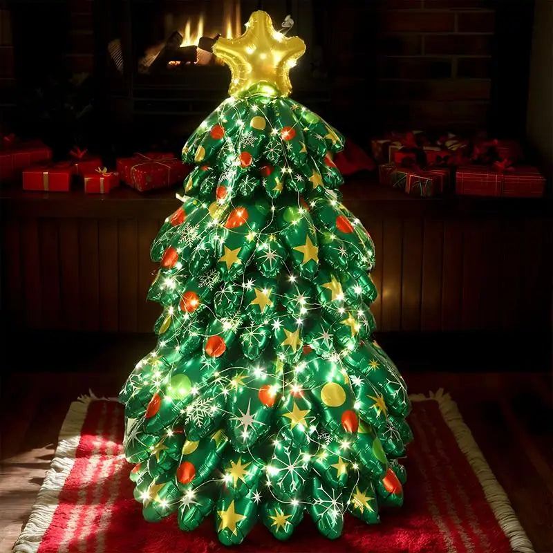 Christmas Tree Balloon Light Up Inflatable Christmas Tree Festive Indoor Ornament Cartoon Pine Tree Display for Winter New Year
