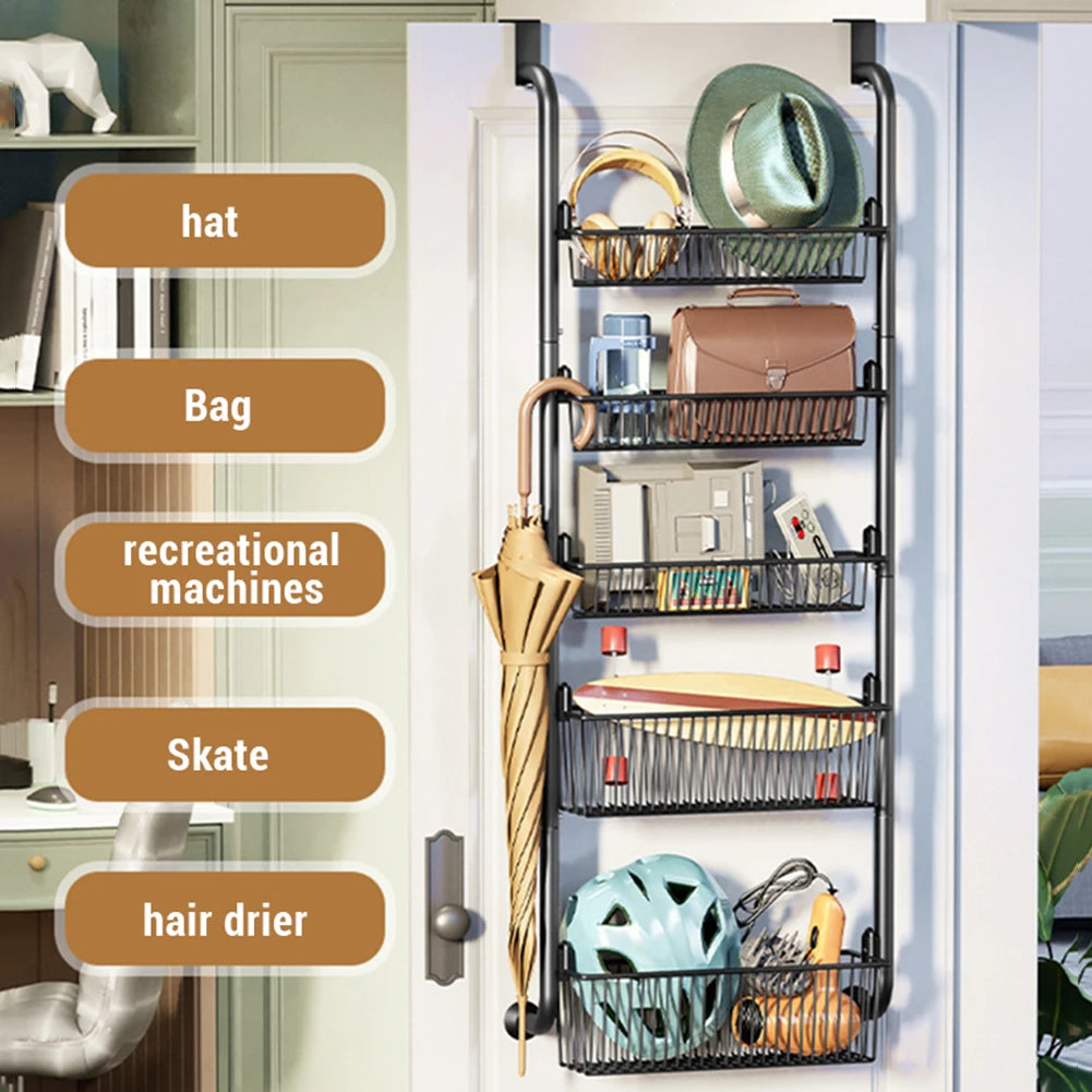 Over The Door Storage Organizer Metal Hanging Shelf With Adjustable Basket For Bedroom And Kitchen Space Saving Door Organizer 6 Tier