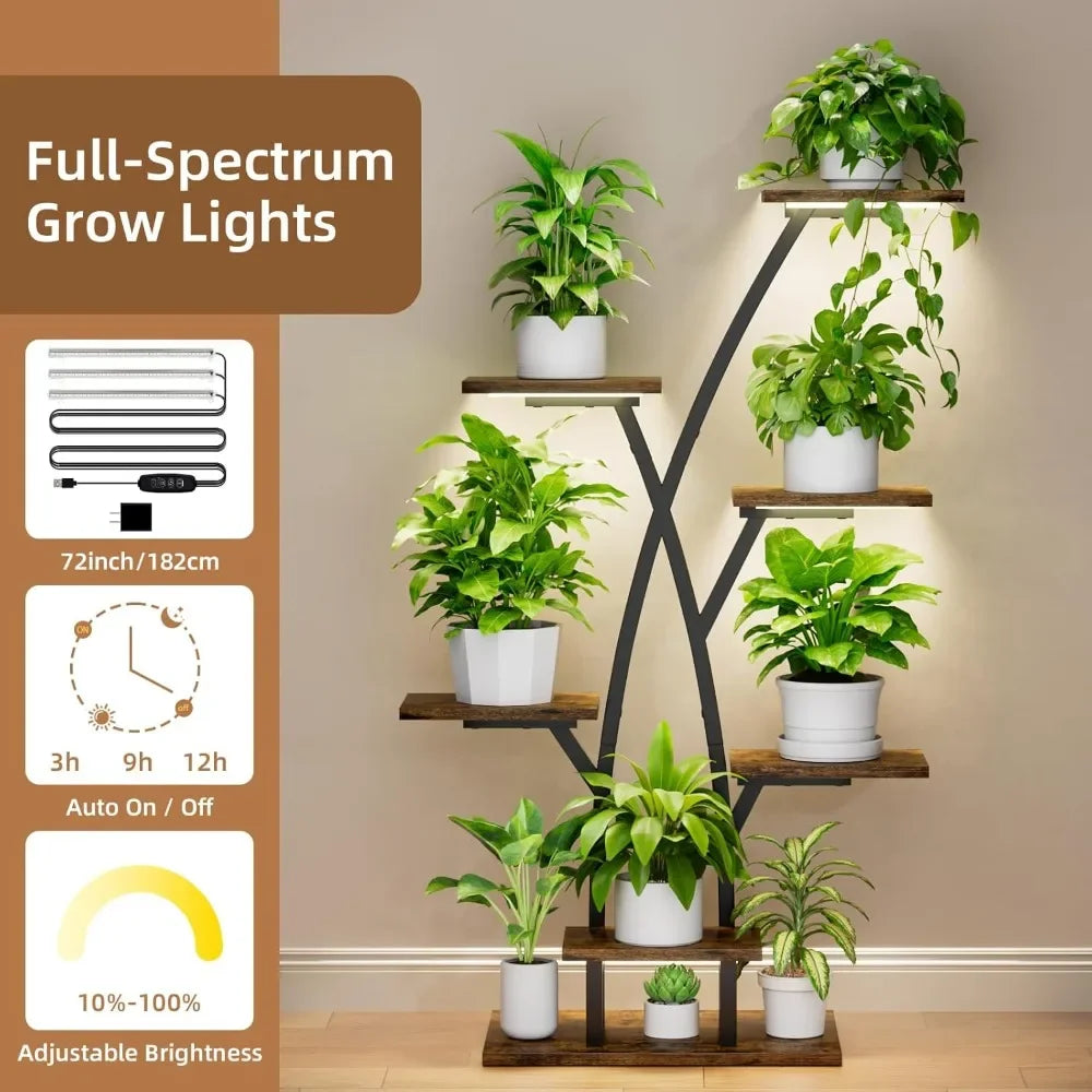 Plant Stand With Grow Lights 7 Tiered Corner Shelf For Multiple Plants Flower Holder Display Rack For Indoor Home Patio Balcony Black