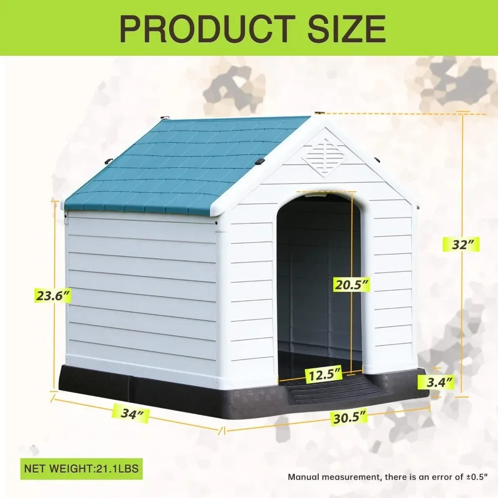 Extra Large Dog House 32 Inch Outdoor Dog Kennels Waterproof Pet Shelter Durable Plastic Puppy Shelter Kennel Dog Supplies