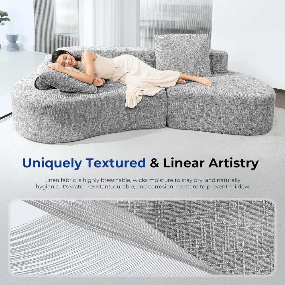 98" Curved Sofa with Half Moon Design, Sofa Bed with 2 Throw Pillows & 4 Seaters for Living Room, Office & Apartment