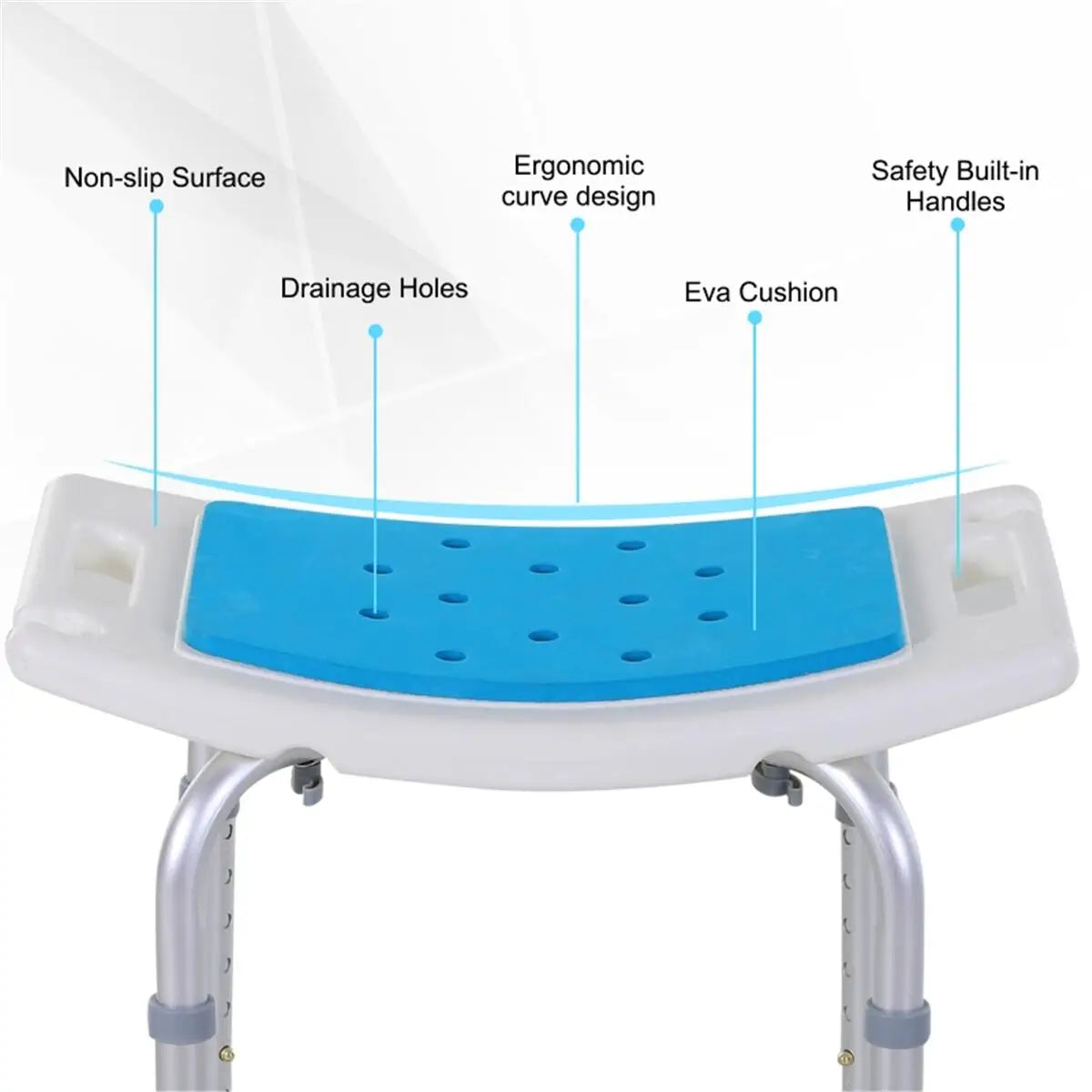 Adjustable Shower Chair for Seniors and Disabled Lightweight Portable Bath Seat with Side Handles and 6-Level Adjustable Height