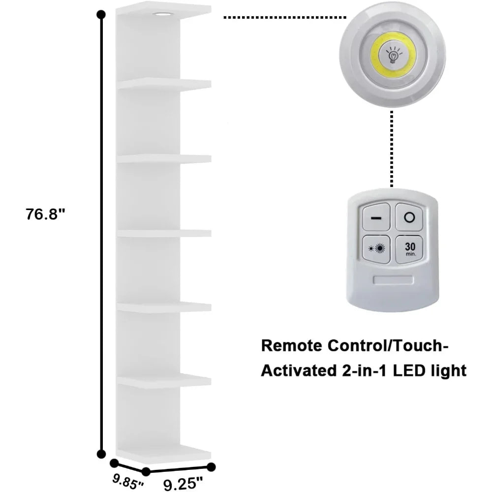 Versatile 7 Tier Floating Wall Shelf Unit with LED Remote Control Light in White Lack Finish
