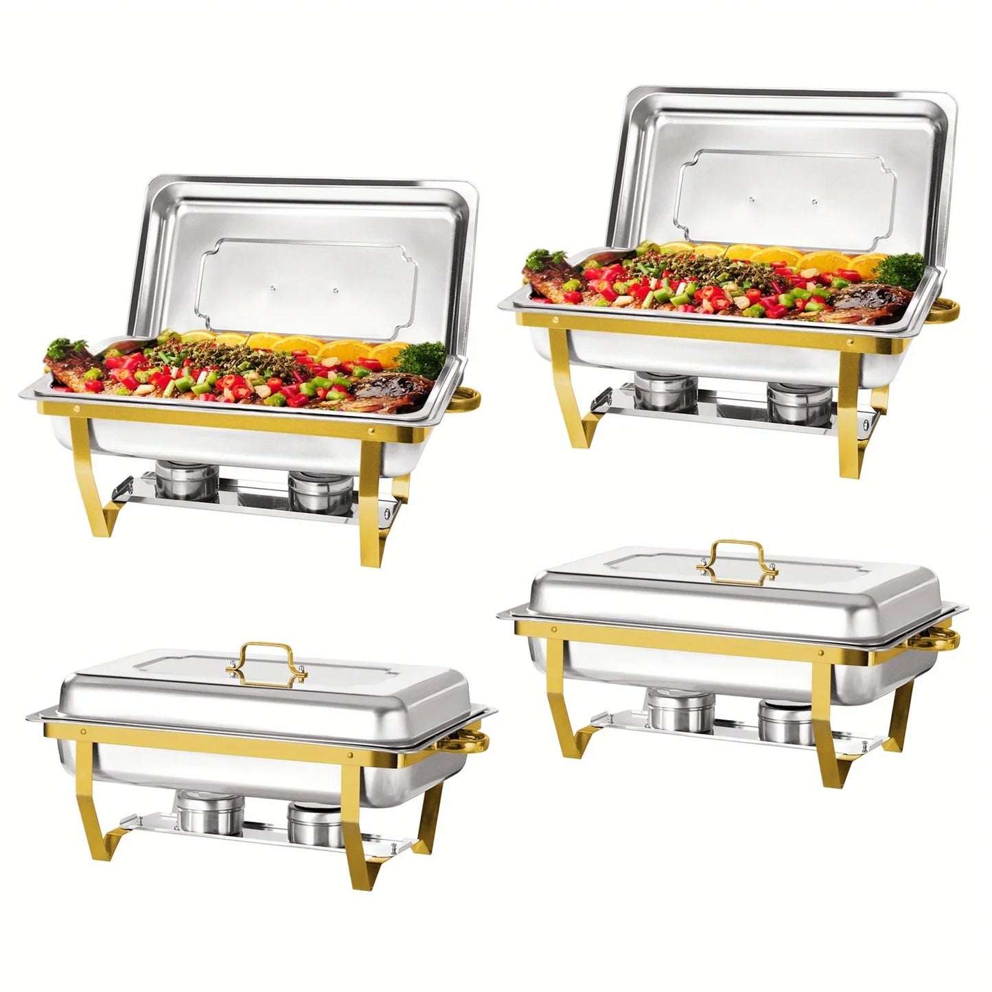 4 Pack 8 Quart Chafing Dish Buffet Set Stainless Steel Food Warmer Chafer with Chafing Fuel Holder for Party Catering Silver