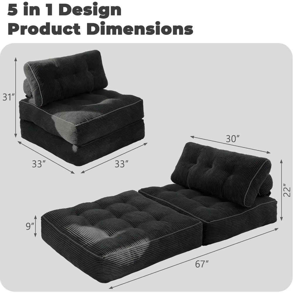 Sofa Bed with Pillow Convertible Sleeper Chair Folding Foam Couch Single Size Floor Mattress
