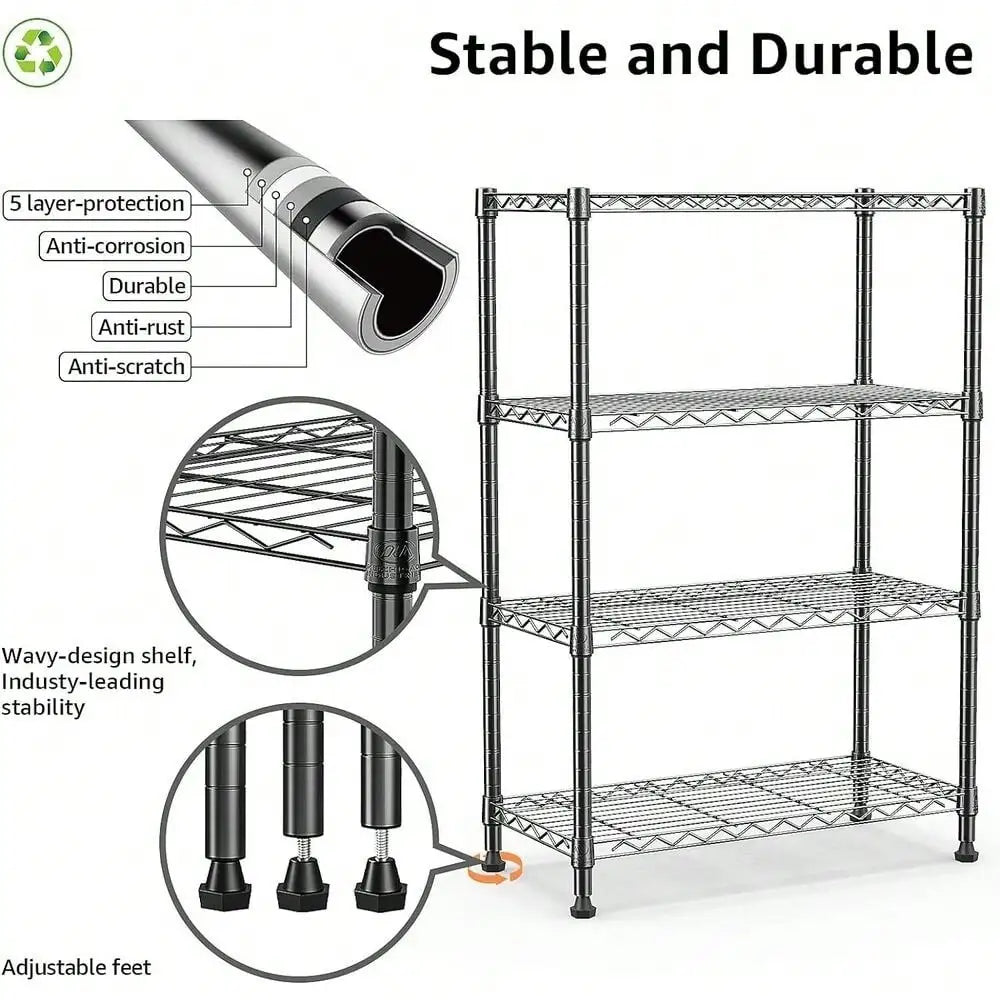 Black Metal Wire Shelving Unit Organizer for Kitchen Storage