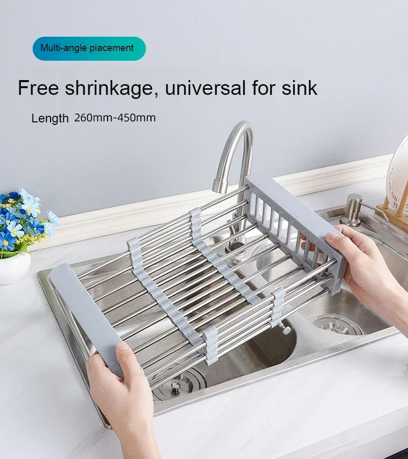 Kitchen Stainless Steel Sink Drain Rack 304 Dish Drying Rack Storage Organizer Black Small