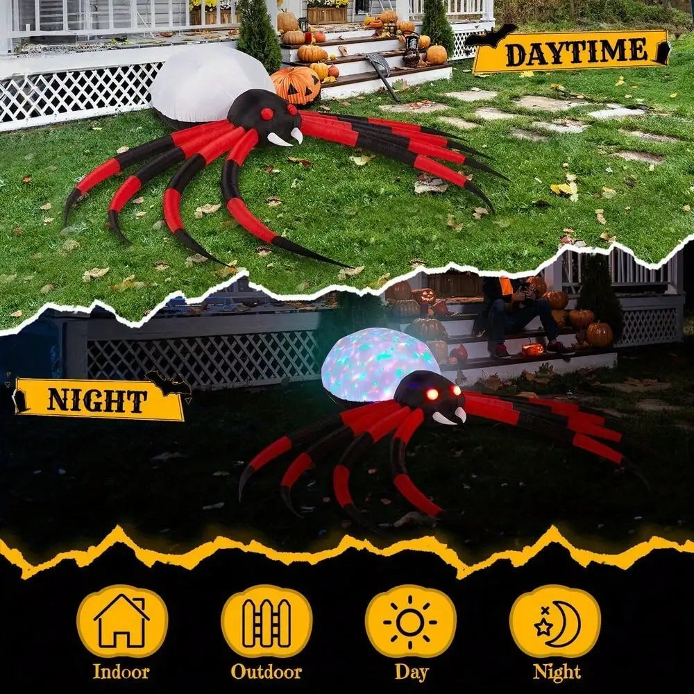 12FT Giant Halloween Inflatable Spider Yard Decoration with Rotating LED Light