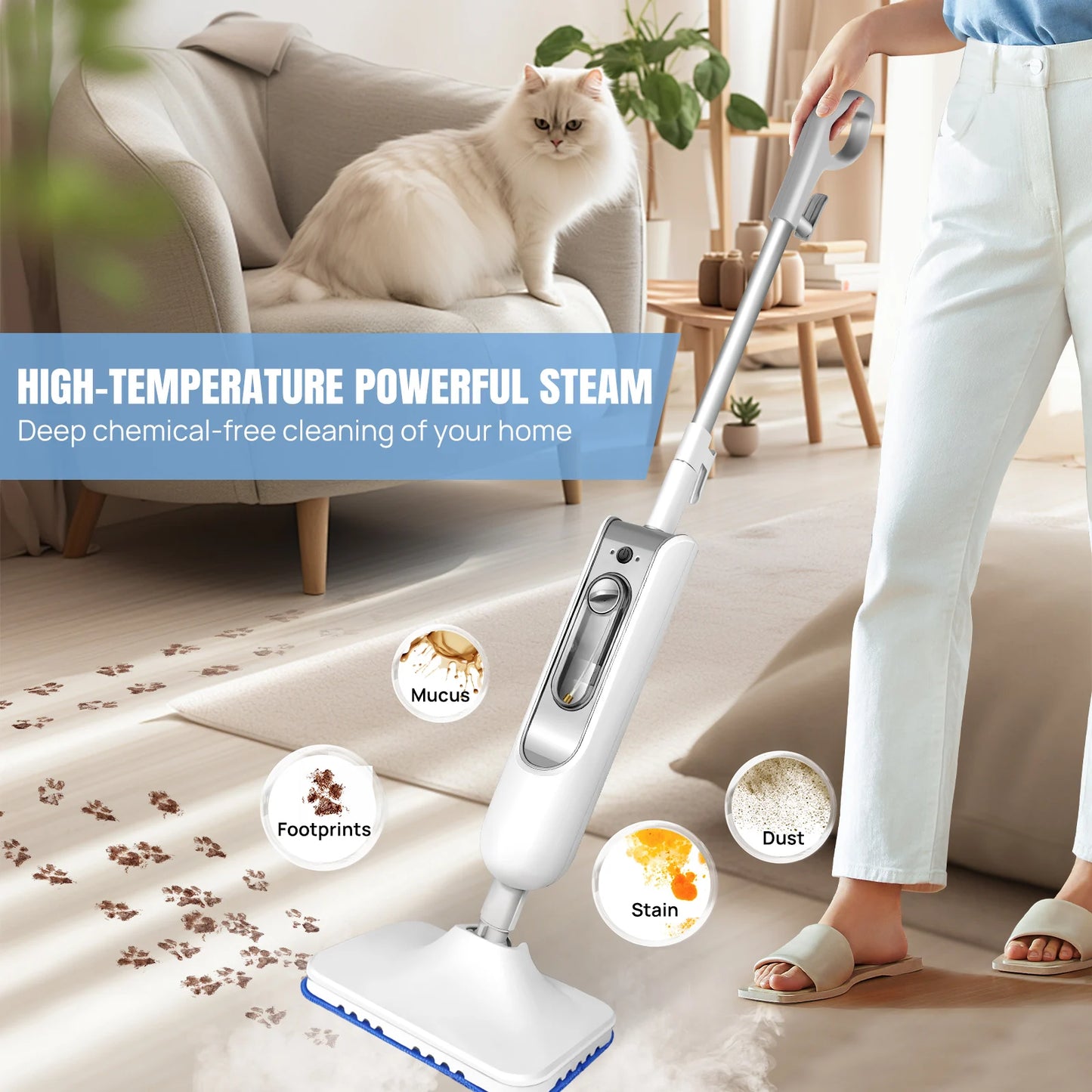 12 In 1 Electric Steam Mop With Rotating Head 120 Degree