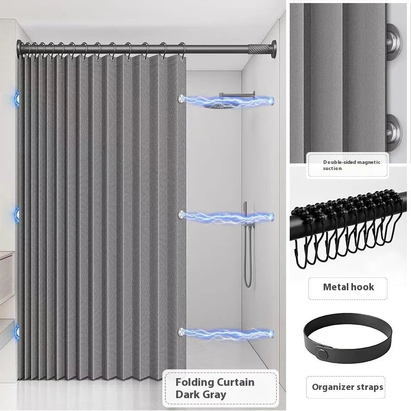 Bathroom Folding Linen Shower Curtain With Magnets