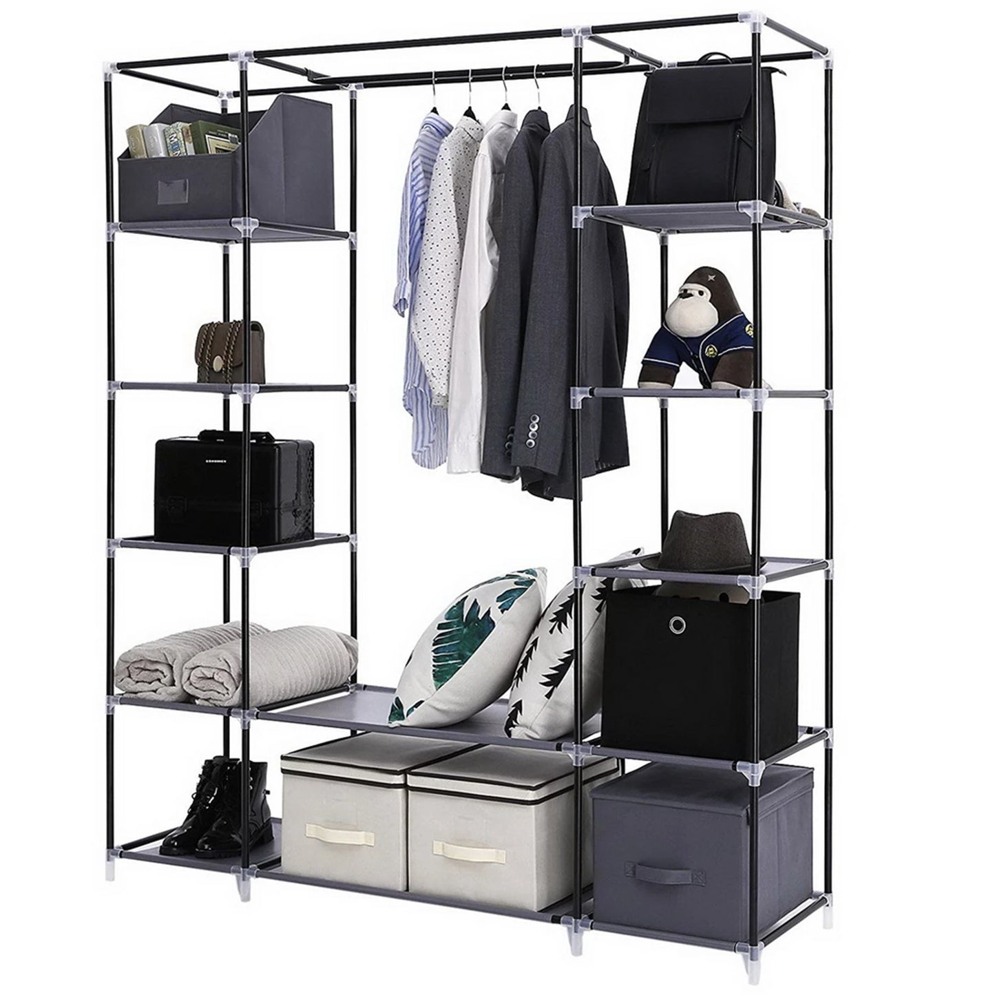 69 Inch Portable Clothes Closet Wardrobe Storage Organizer Non Woven Fabric Easy Assembly Strong Durable