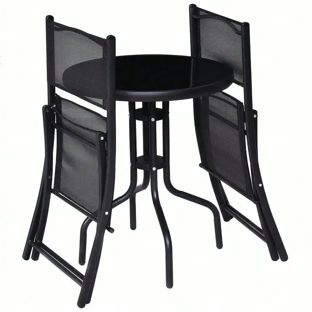 Bistro Set Garden Backyard Table Folding Chairs Outdoor Patio Furniture Black