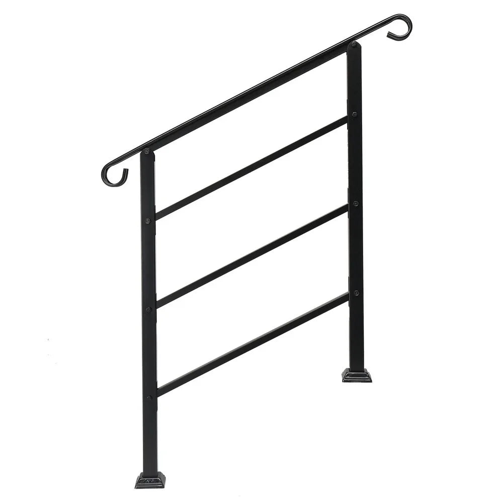 Adjustable Iron Handrail Black Fit 1 or 3 Steps Handrail for Outdoor Steps