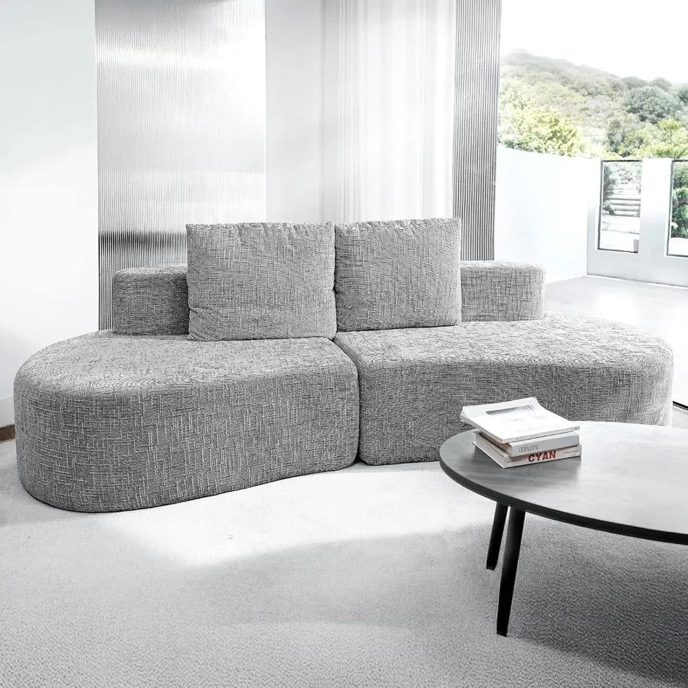98" Curved Sofa with Half Moon Design, Sofa Bed with 2 Throw Pillows & 4 Seaters for Living Room, Office & Apartment