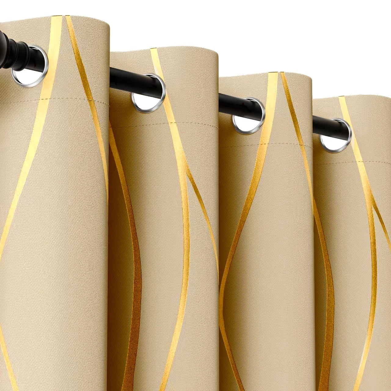 2 Pcs Golden Wave Circle Blackout Curtains With Grommet Top