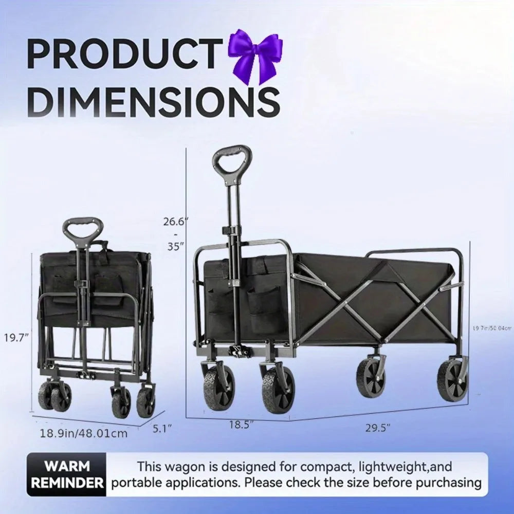 Collapsible Foldable Wagon Cart Heavy Duty Utility Cart With All Terrain Wheels 220 Lbs Capacity