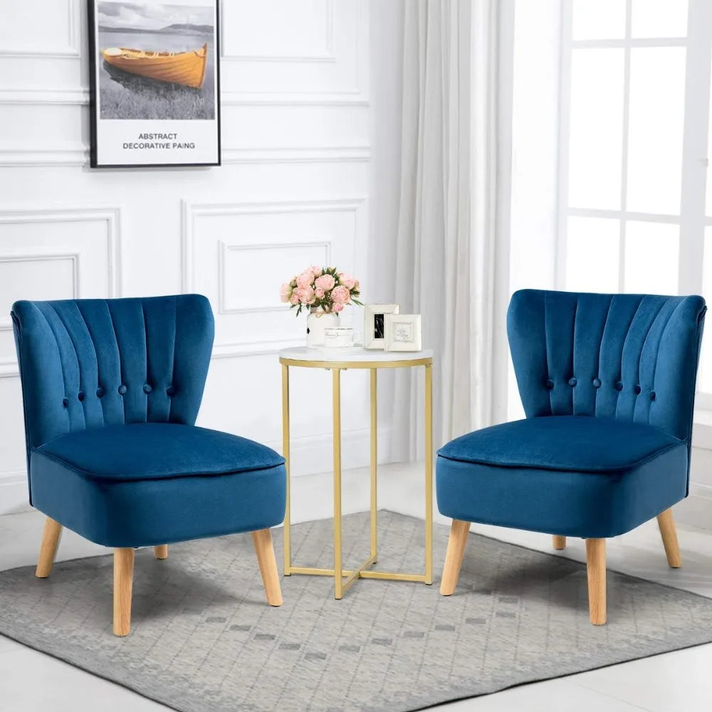 Set Of 2 Modern Velvet Accent Chairs Armless With Wood Legs