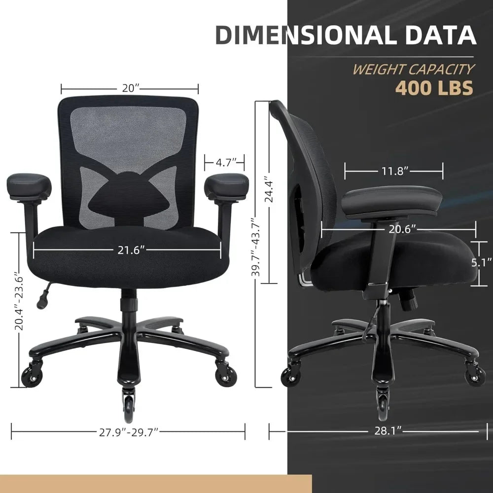 Big And Tall Office Chair 500lbs Ergonomic Mesh Desk Chair Heavy Duty Computer Chair Wide Thick Seat Cushion Black