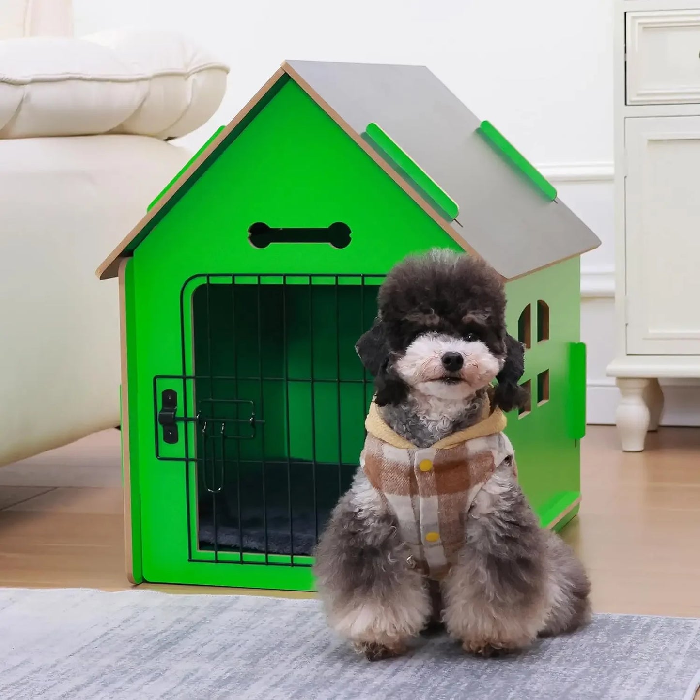 Cozy Wooden Indoor Dog House for Small Dogs and Cats Detachable Roof Design