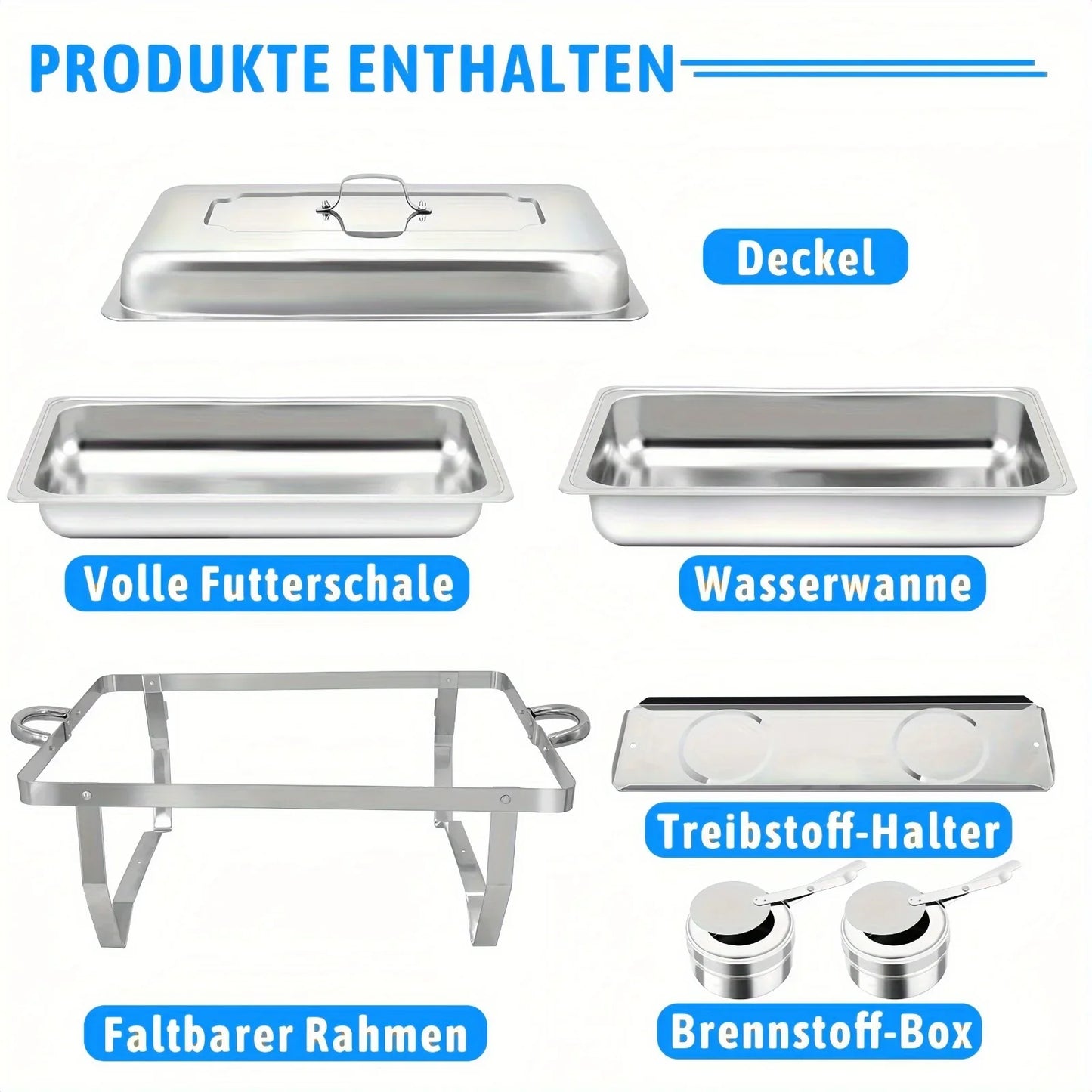 4 Pack 8 Quart Chafing Dish Buffet Set Stainless Steel Food Warmer Chafer with Chafing Fuel Holder for Party Catering Silver