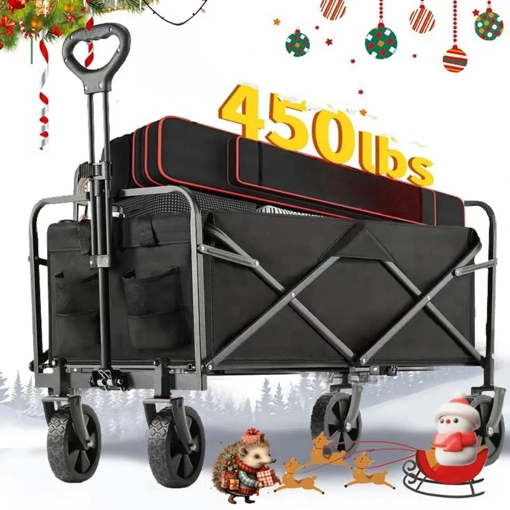 Collapsible Foldable Wagon Cart Heavy Duty Utility Cart With All Terrain Wheels 220 Lbs Capacity