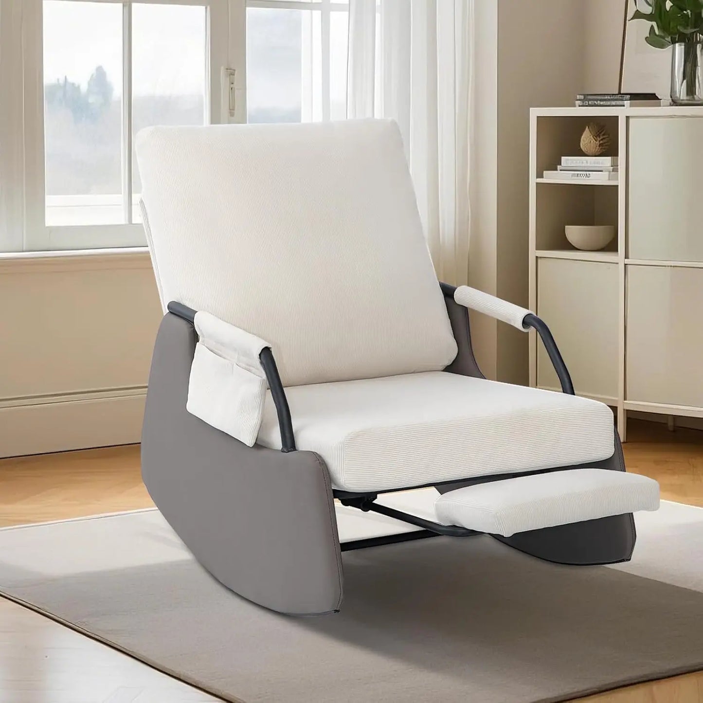 Rocking Recliner Chair With Side Pocket 3 Level Adjustable