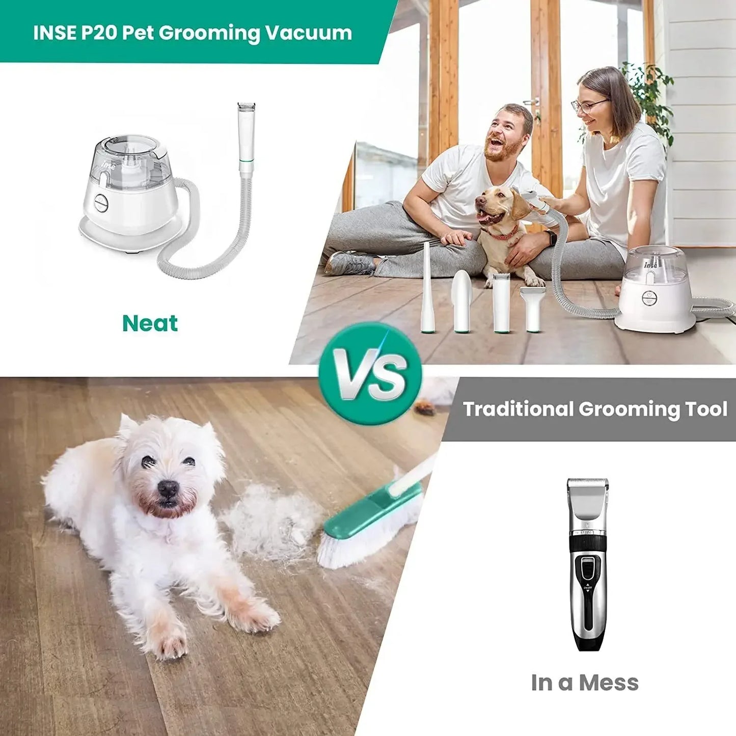 INSE P20 Pro Pet Grooming Vacuum With Clipper And 5 Tools