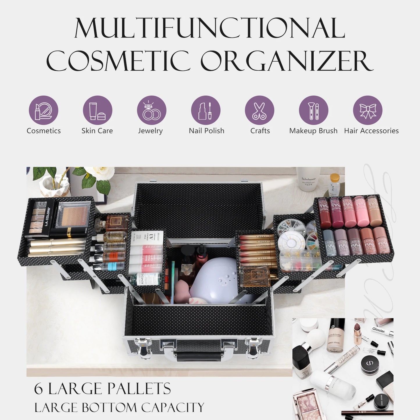 Nail Suitcase Travel Large Capacity Makeup Case 6 Trays
