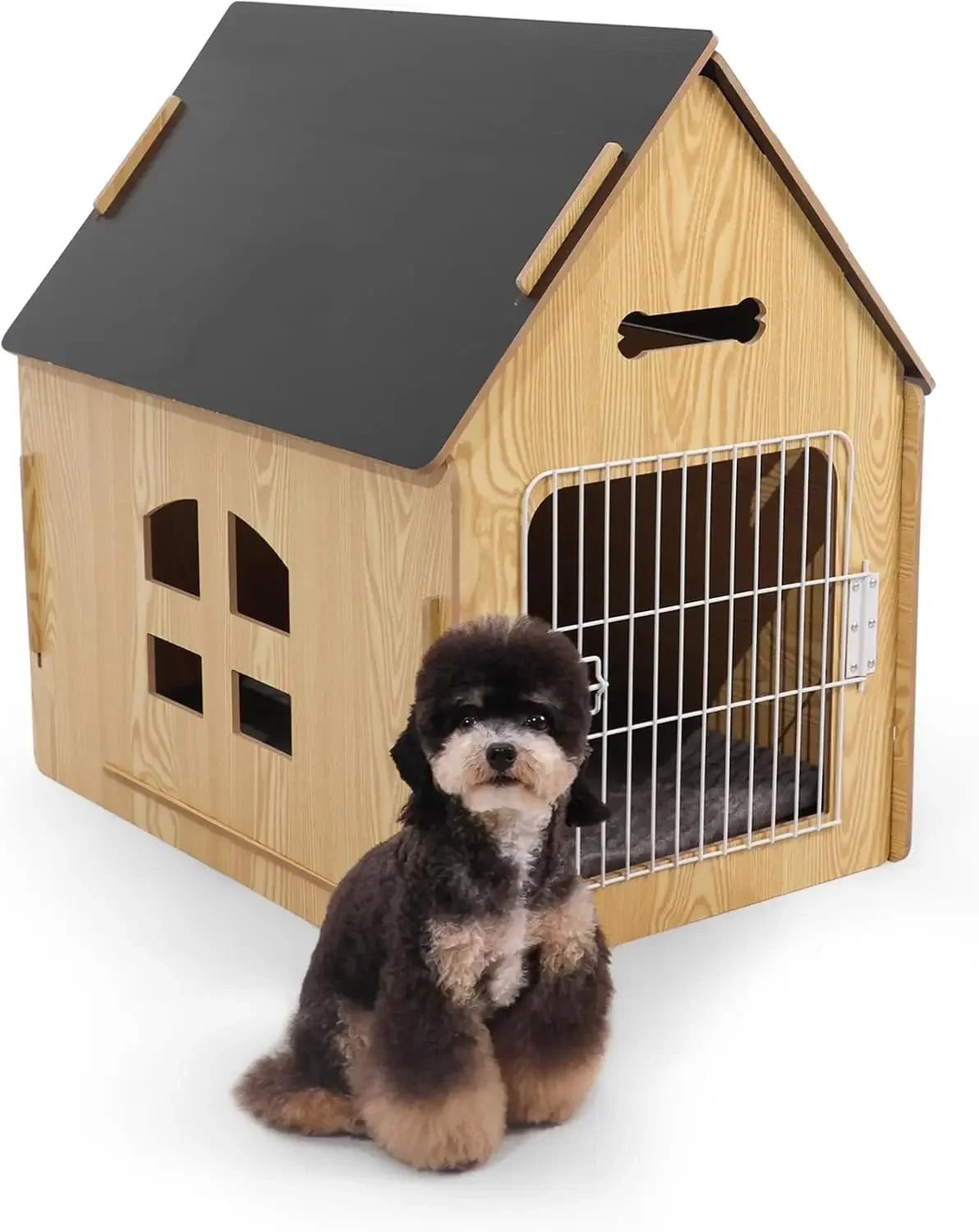Cozy Wooden Indoor Dog House for Small Dogs and Cats Detachable Roof Design
