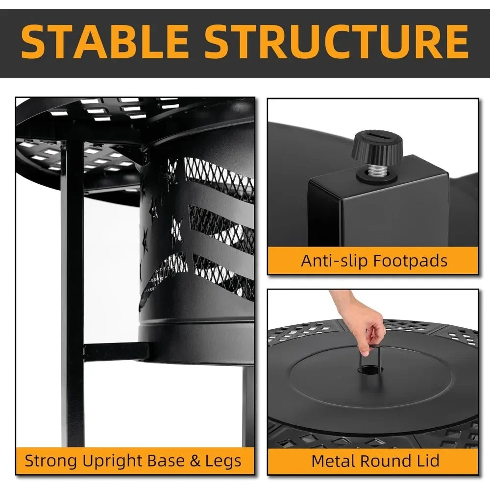 42 Inch Outdoor Fire Pit with 2 Grills Wood Burning Firepit with Cover and Poker Heavy Duty Metal for Outside