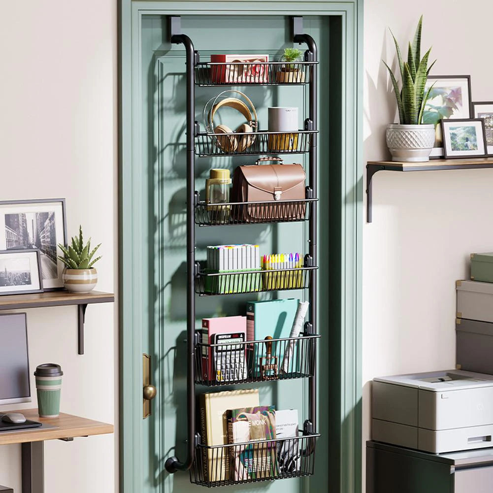 Over The Door Storage Organizer Metal Hanging Shelf With Adjustable Basket For Bedroom And Kitchen Space Saving Door Organizer 6 Tier
