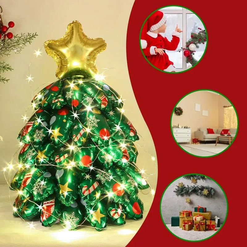 Christmas Tree Balloon Light Up Inflatable Christmas Tree Festive Indoor Ornament Cartoon Pine Tree Display for Winter New Year