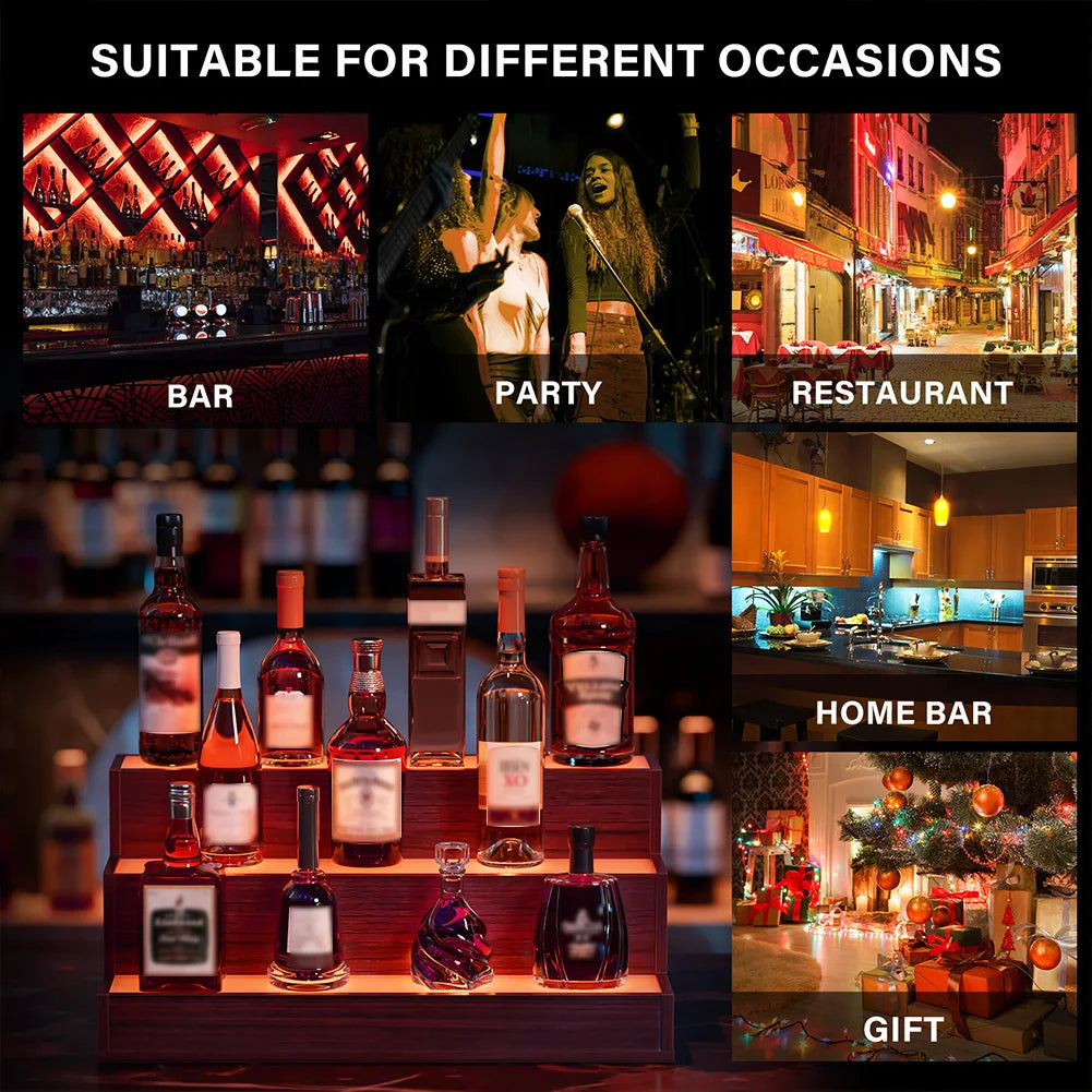 LED Lighted Liquor Shelves Wooden Bottle Display Shelf with App Remote Control for Home Bar Pub Restaurant Party Supplies 20 Inch