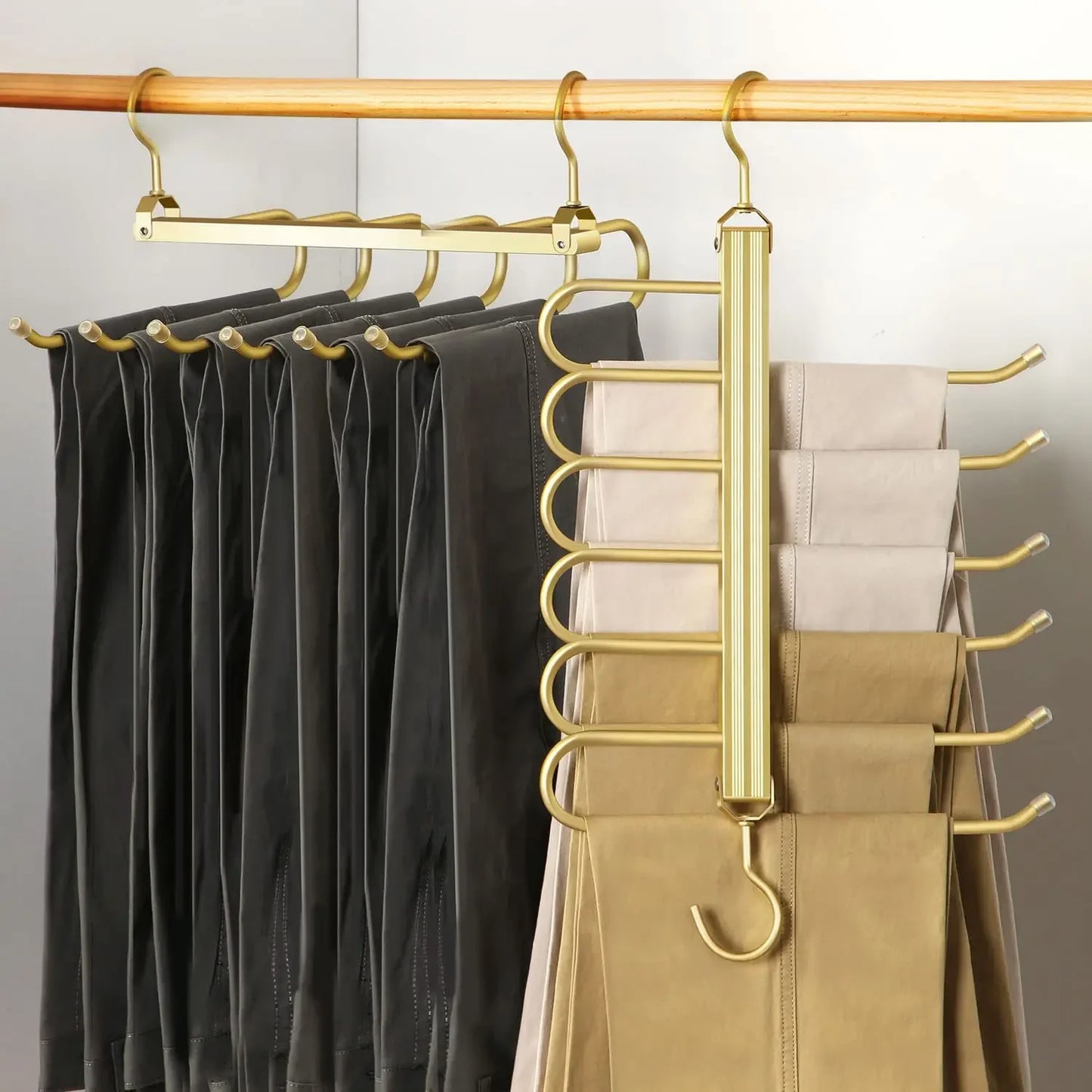 6 Layers Aluminum Pants Hangers Space Saving Jeans Scarf Organizer Multi Functional Closet Heavy Rack for Slacks Skirt Trousers Black
