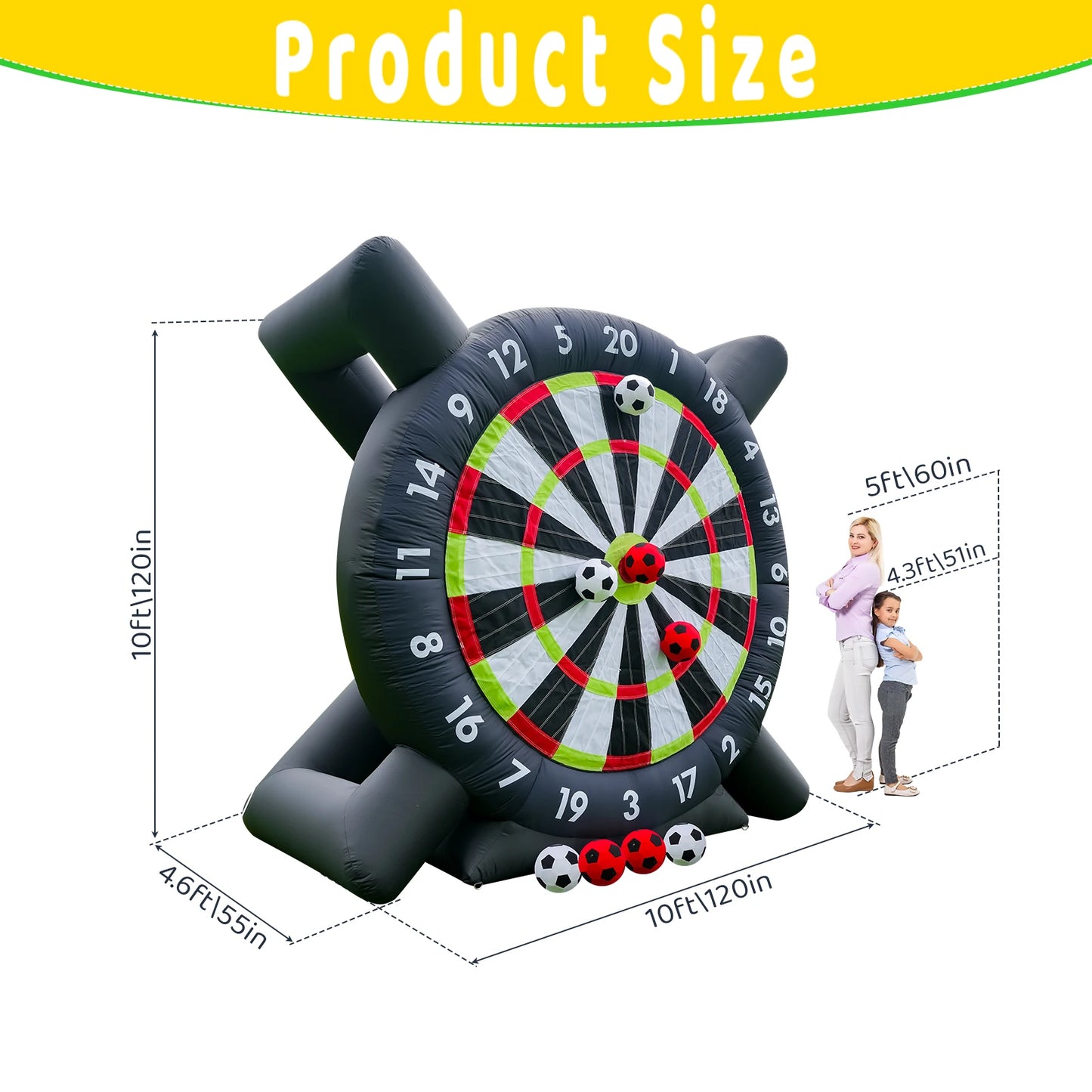 10FT Giant Outdoor Inflatable Soccer Golf Darts Board with 8 Soccer Balls and Blower Football Playground