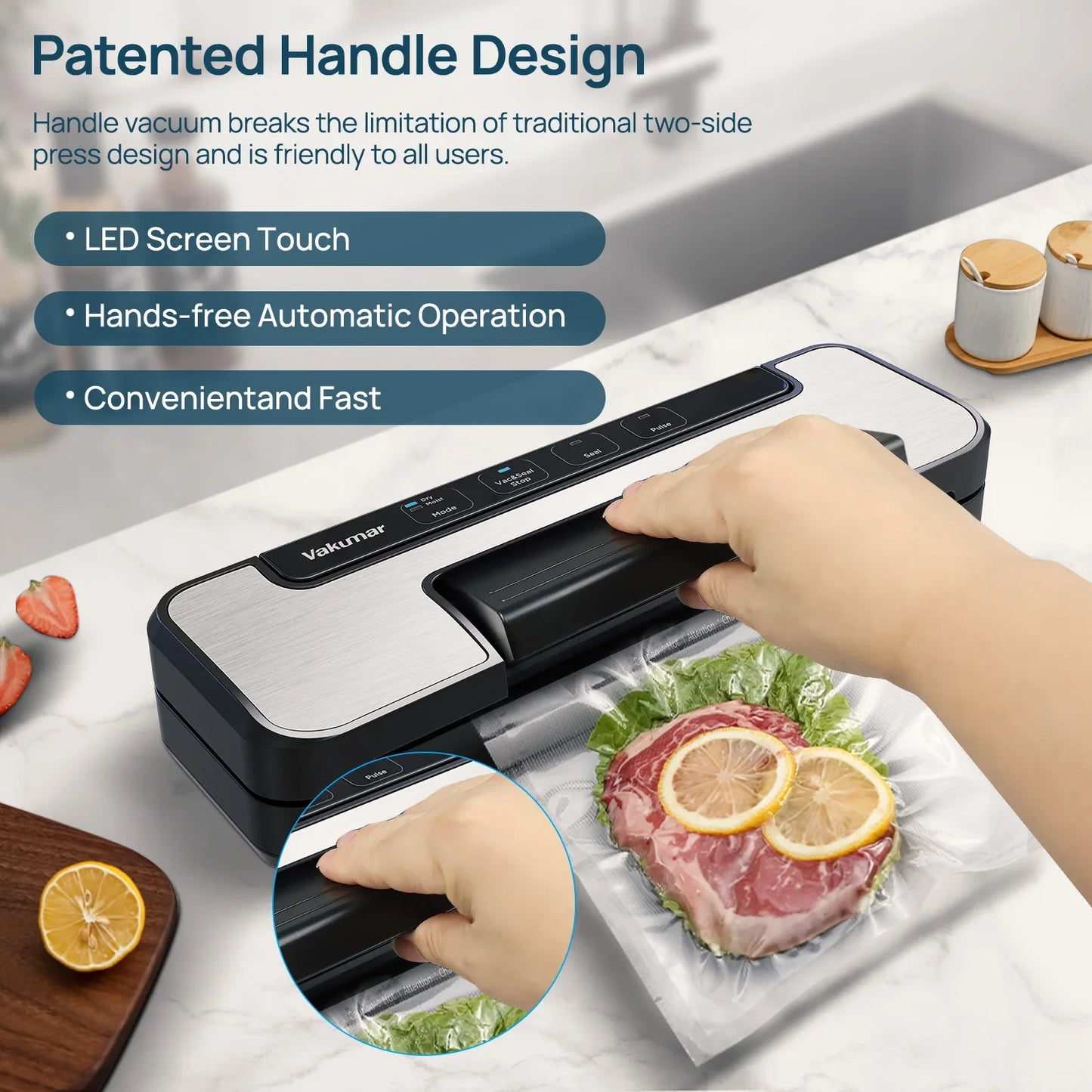 Vakumar VH1506 Vacuum Sealer Machine Sous Vide Handle Type 80Kpa Multifunctional Convenient Household Vacuum Sealer