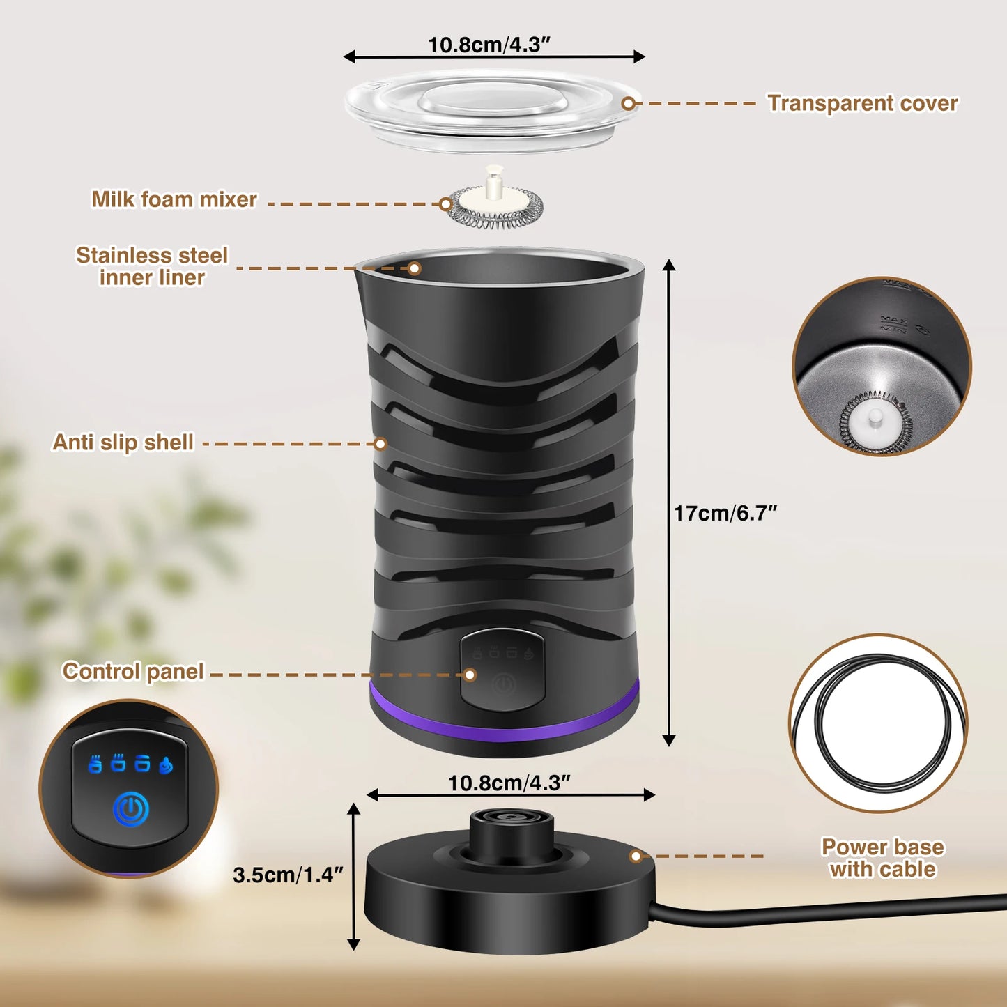 4 in 1 Electric Milk Frother and Steamer Hot Cold Foam Maker