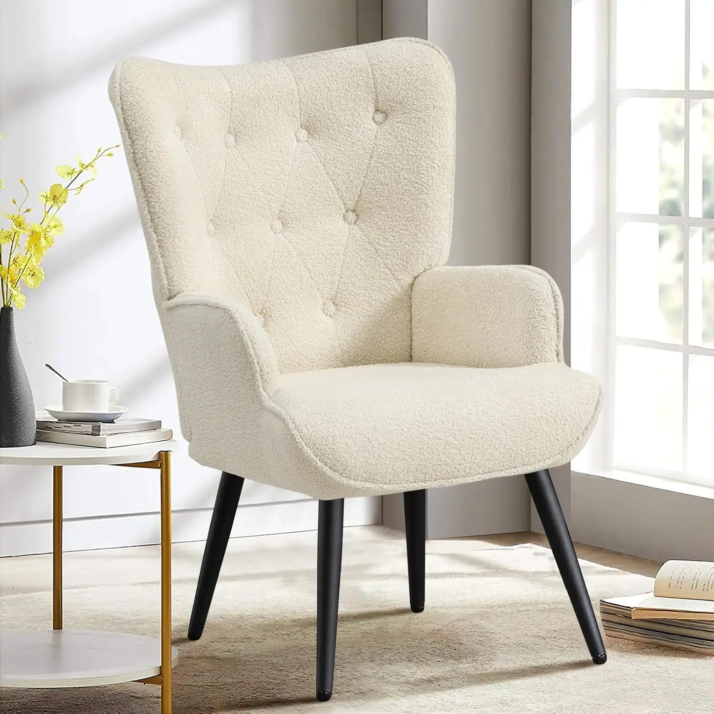 Boucle Upholstered Wingback Accent Chair for Living Room