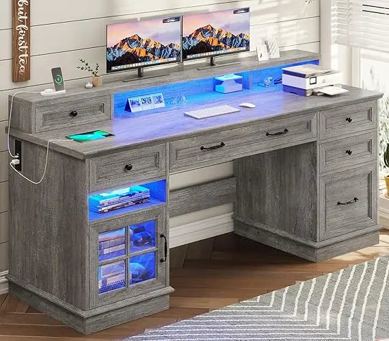 Executive Desk with File Drawer and Monitor Stand Home Office Desk with Drawers and Storage Cabinet Writing Desk