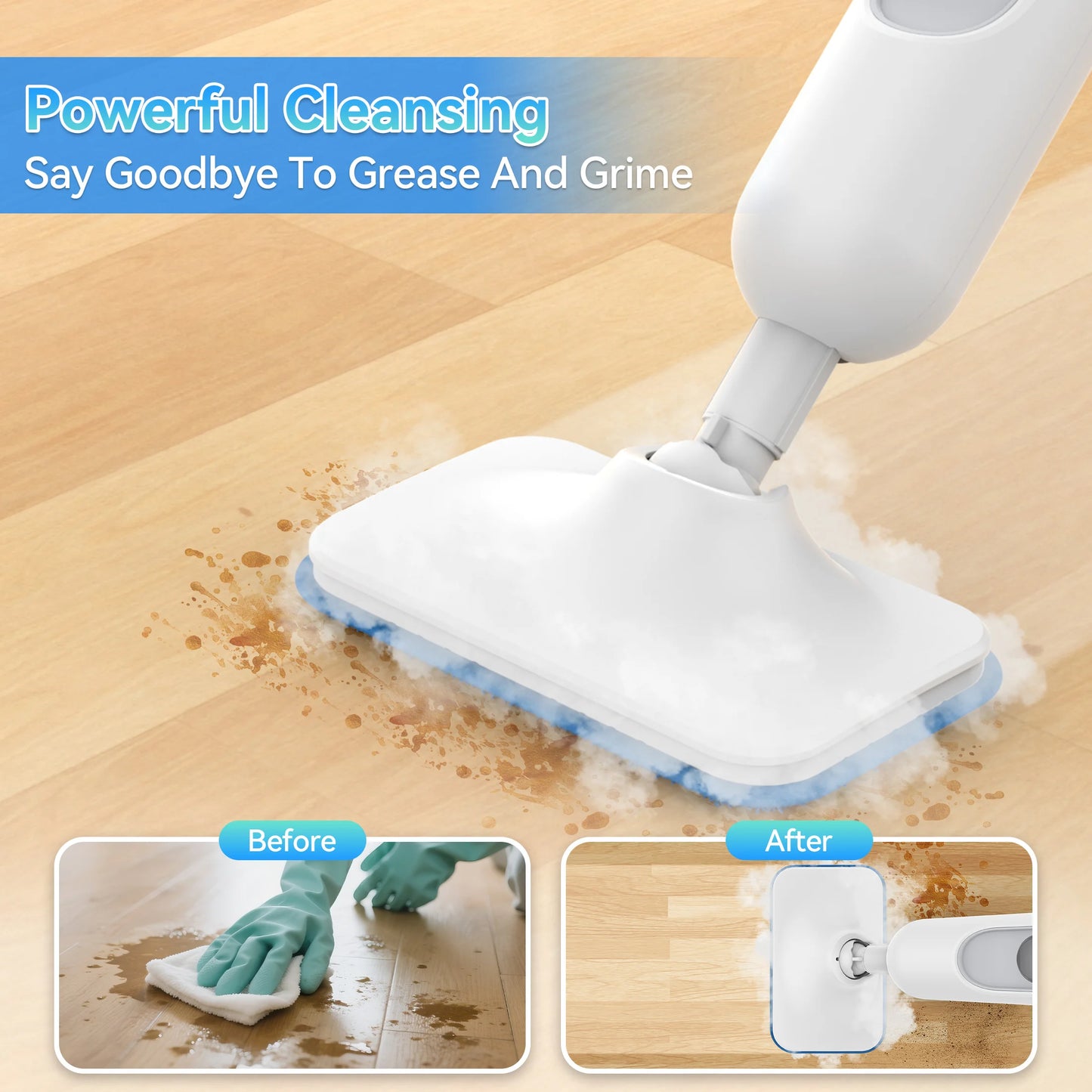 Powerful Steam Mop High Temperature Cleaning Detachable Handheld Steam Cleaner 360ml Fast Heating for Home Carpet and Hard Floor F2