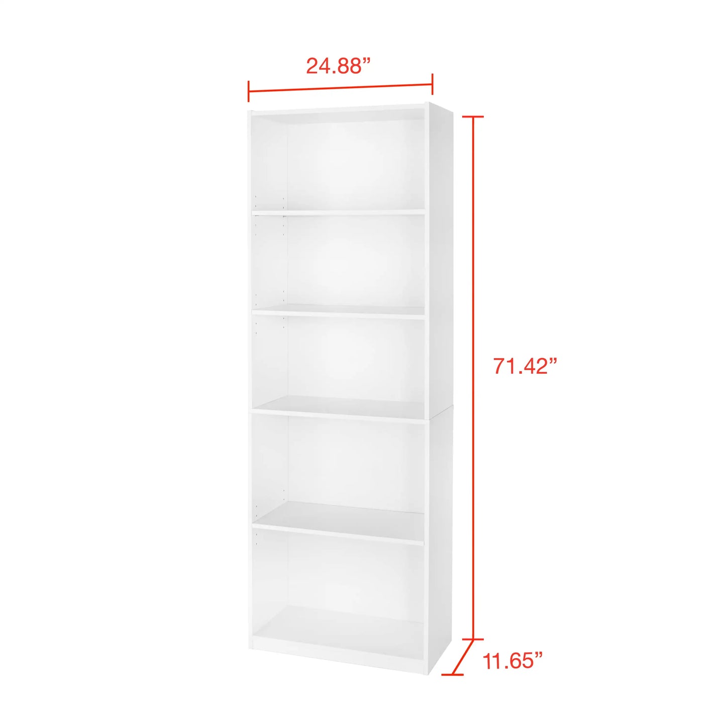 5 Shelf Bookcase with Adjustable Shelves Solid Wood Closed Back Display Bookshelf for Living Room Bedroom Home and Office White