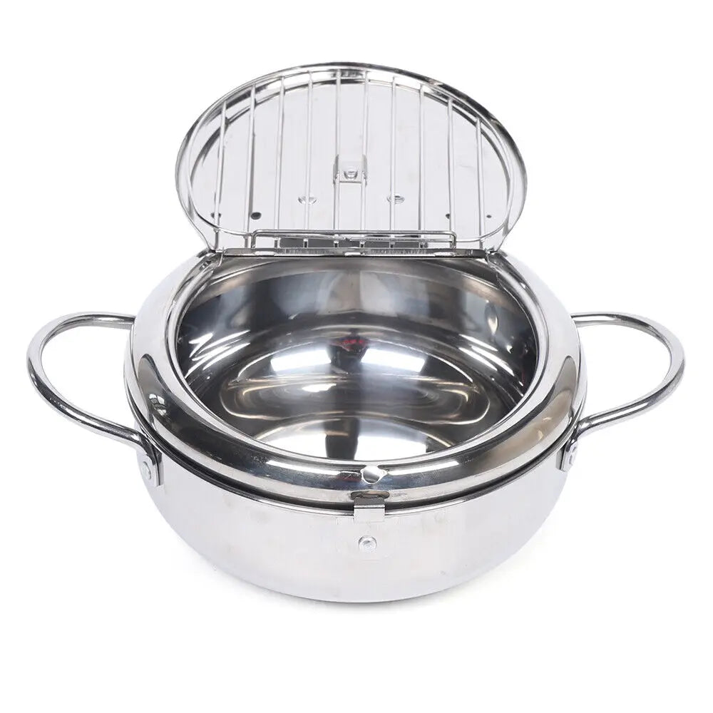Deep Fryer Pot 304 Stainless Steel With Temperature Control And Lid Deep Frying Pan
