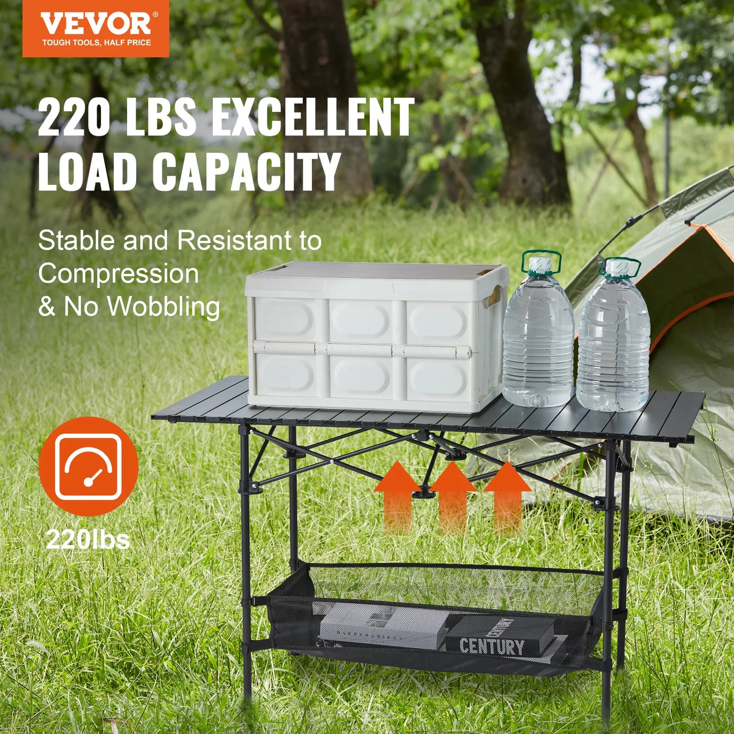 VEVOR 220lbs Outdoor Camping Folding Table with Black Storage Bag Aluminum Alloy BBQ Desk